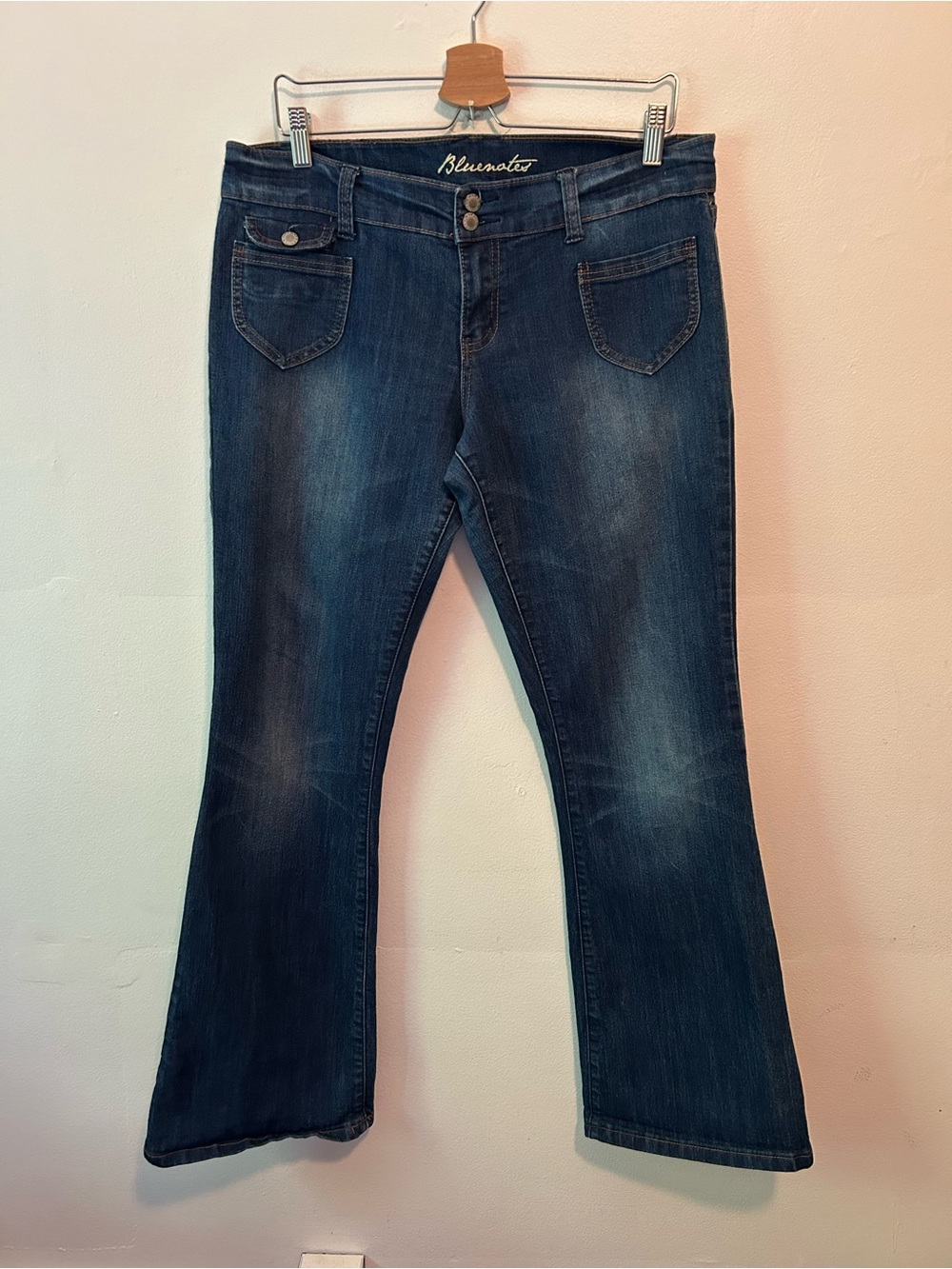 Vintage Bluenotes Low Rise Flared Jeans Front Patch Pockets 32